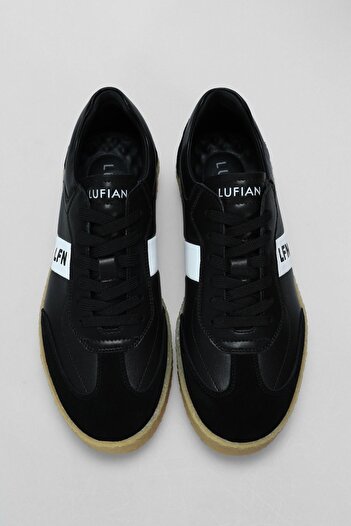Lufian Hakiki Deri Comfort Taban Bağcıklı Günlük Sneaker Ayakkabı Siyah