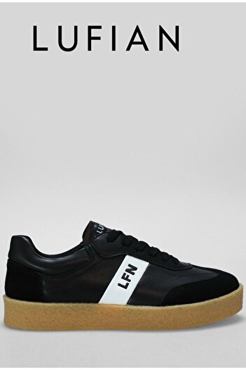 Lufian Genuine Leather Comfort Sole Lace-Up Casual Sneaker Shoes Black