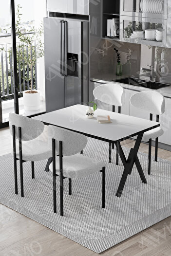 AVVİO Mara Lotus 80x120 Yemek Masası Mutfak Masası Ofis Masası 4 Kişilik Masa Sandalye Takımı