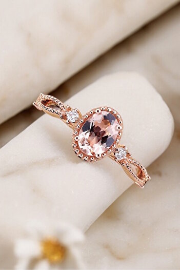 My Diamond Liza Model Morganit Ve Pırlanta Vintage Yüzük Rose Altın