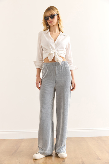 Olalook Women's Navy Blue Elastic Waist Flowing Twist Pants Pnt-19000334