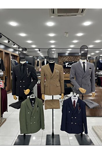 Twenhil Double Breasted Full Set Gray Suit Slim Fit