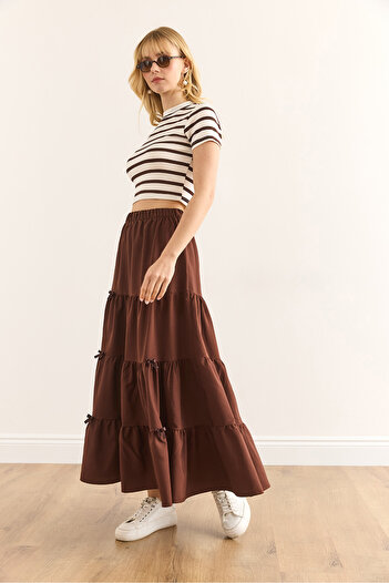Olalook Women's Bitter Brown Bow Detailed Bell Skirt Etk-19000316