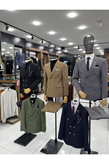 Twenhil Double Breasted Full Set Gray Suit Slim Fit