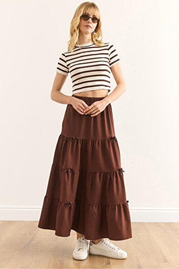 Olalook Women's Bitter Brown Bow Detailed Bell Skirt Etk-19000316