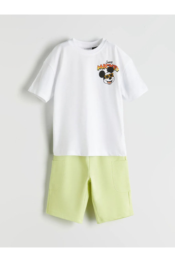 LC Waikiki Lcw Kids White Printed Boys T-Shirts and Shorts 2-Piece