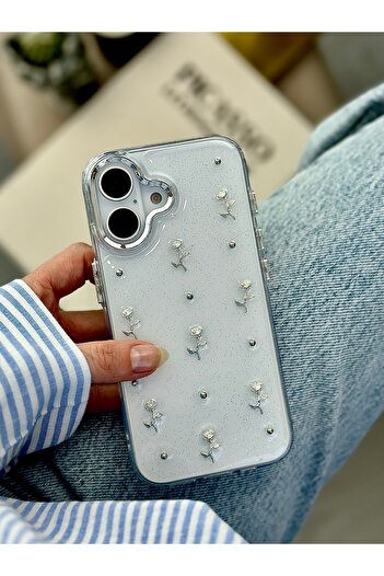 Go Aksesuar iPhone 16 Compatible 3D Mini Rose Design Silicone Case with Epoxy Toy