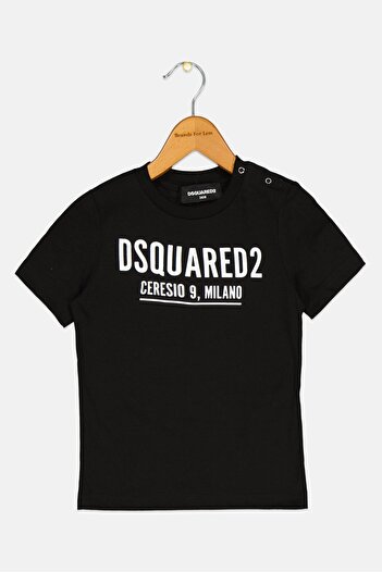 DSquared2 Toddlers Boy Crew Neck Short Sleeve Brand Logo T-Shirt, Black