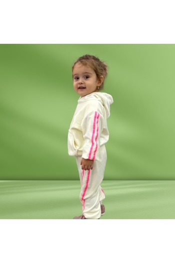 Superbaby Ivory velvet tracksuit for girls - Pink stripes
