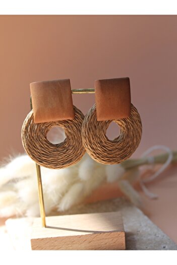 Luvix Design Wicker & Wood Detailed Round Earrings