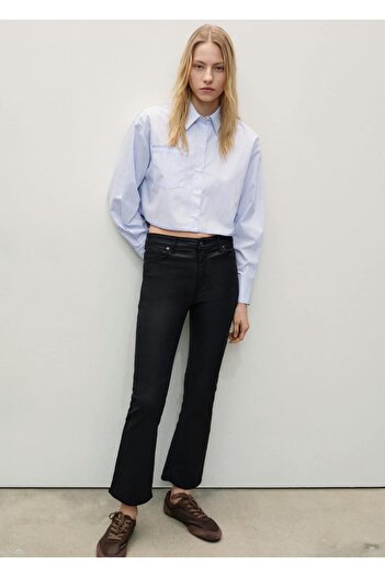 MANGO Woman Sienna Flare Crop Waxed Jean Trousers