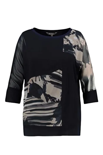 MAMAYAGA Women's Large Size Long Chiffon Sleeve Patterned Comfortable Fit Curve Stylish Blouse