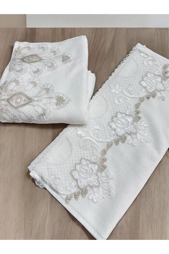 Dantelux 2 Piece French Laced Dowry Holder 50X90 Velvet Hand and Face Towel