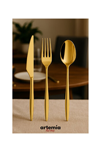 DMR LİFE Gold Dine 30 Piece Fork Spoon Knife Set |   Gold |   6 People |   18/10 Stainless Steel