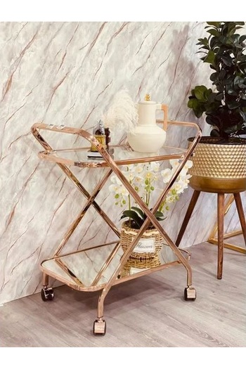 private house Taiwanese steel glass tea trolley, copper color (rose)