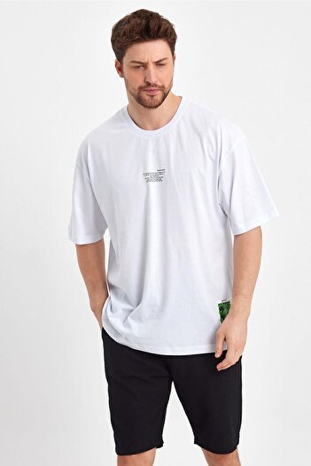 THE RULE Ανδρικό σημείωμα στον εαυτό μου με στάμπα Oversize 100% βαμβακερό φαρδύ φαρδύ λαιμόκοψη φαρδύ λευκό μπλουζάκι