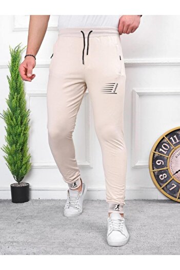 comstar Men's Elastic Waist Printed Summer Cream Sweatpants