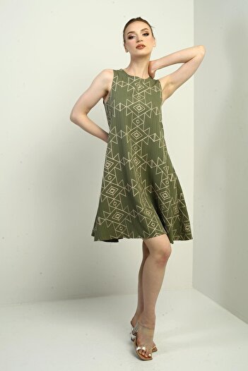 By Saygı Women's Ethnic Pattern Drawstring Short Dress