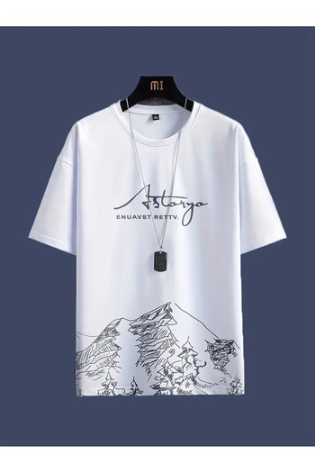 Massgai Unisex Mountain Printed 100% Cotton Top-Bottom T-Shirt Shorts Set