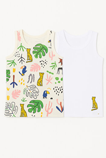 Katia&Bony Children's Safari Patterned 2-Pack Undershirt White/Multicolor