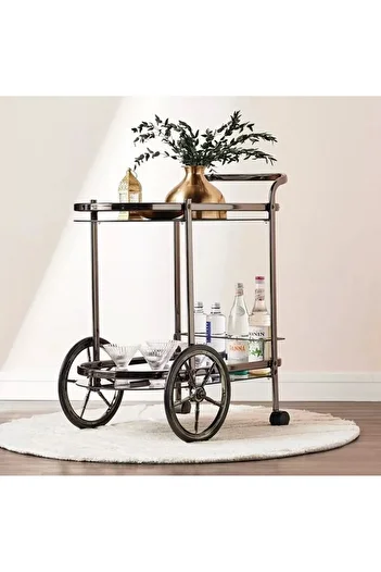 private house Taiwanese brown glossy glass steel tea trolley