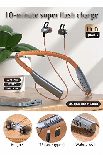 Generic Bluetooth Neckband Headphones With Retractable Earbuds, Stereo Noise Cancelling, Sweatproof