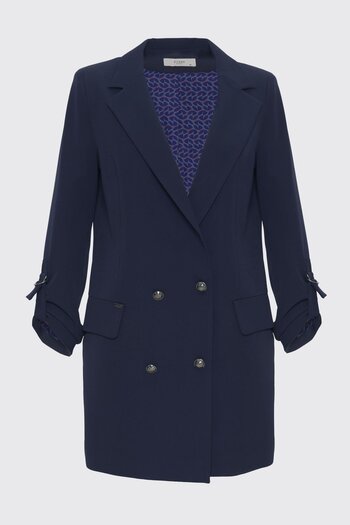 Zühre Navy Blue Long Jacket - Sleeve Detail, C-0029