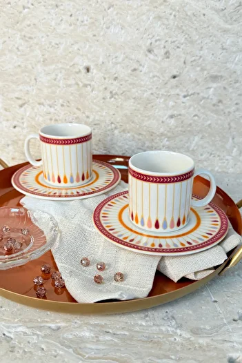 porselenden Miranda Premium Porcelain 4 Piece Coffee Cup Set for 2 People 90 ml Gold/Gold Striped Special Design