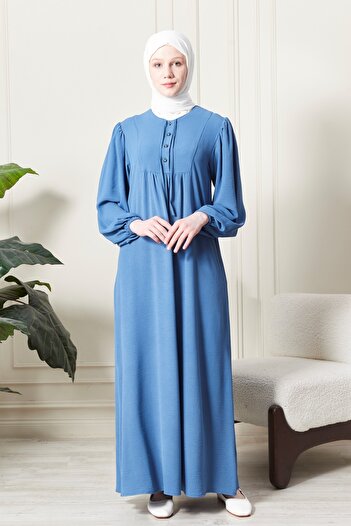 fistan Μπαλόνι μανίκι με κουμπί μπροστά Ρόμπα Gathered Hijab Ρούχα Μητέρα Φόρεμα Προσευχής Φόρεμα ειδικής περίστασης