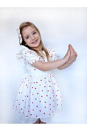 Little Ya Ya Love Kız Çocuk Kırmızı Kalp Detay Elbise