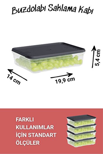 BAGER MARKET 4'lü Buzluk Saklama Kabı Kışlık Kabı Difriz Organizeri Buzdolabı Erzak Saklama Kabı 1100 ML 4 RENK