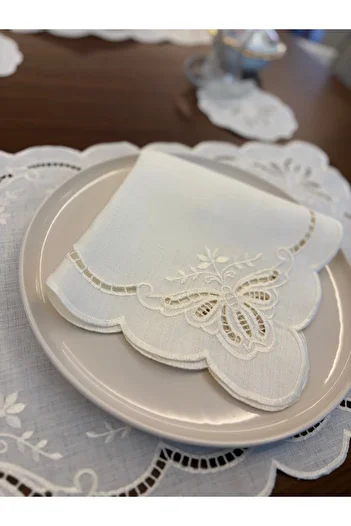 Denef Home Hole Job Butterfly Food Napkin 1 Piece - Machine Embroidered, Stain Resistant Linen 38X38 cm