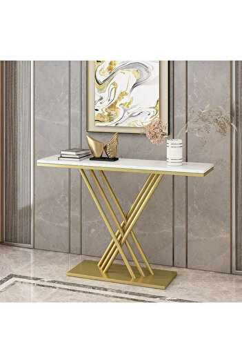 Generic Metal and wood marble console, 120x40x90 cm - gold