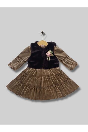 Cherrys Bebek Velvet Dress with Plush Vest