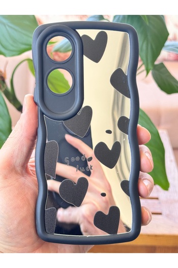 Fibaks Oppo A60 Case Mirrored Heart Pattern Soft Edge Camera Protection Silicone Cover