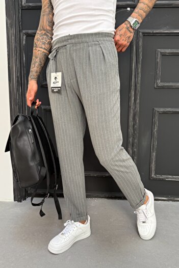 MADZEYMODA Ανδρικό παντελόνι Boyfriend Mold Double Leg Πλισέ γκρι υφασμάτινο παντελόνι KE-1025