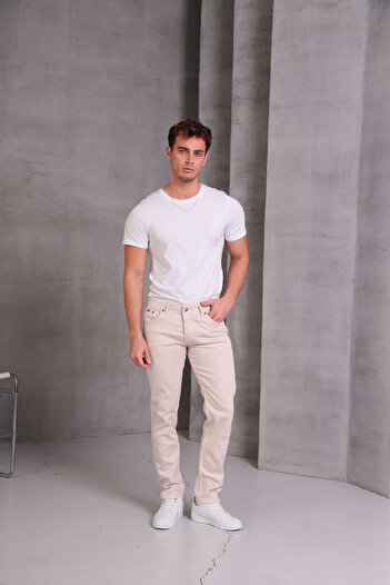 Noxter Men's Cream Slim Fit Pants