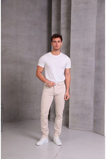 Noxter Men's Cream Slim Fit Pants