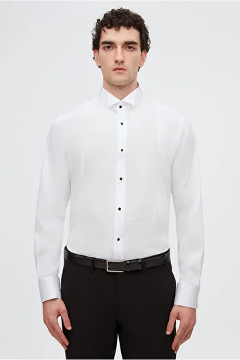 D'S Damat Ds Damat Slim Fit White Plain Tuxedo Shirt