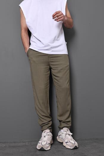 Slatra Men's Khaki Viscose Regular Fit Trousers