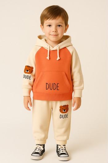 Bubito Dude Patterned Hooded Baby Bottom and Top Set
