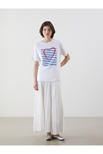 LC Waikiki Bedrucktes Damen-T-Shirt mit Rundhalsausschnitt