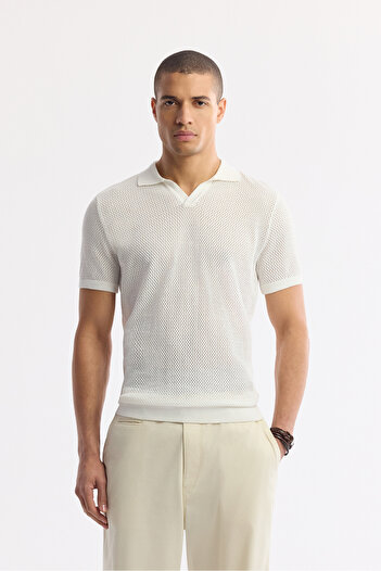 Avva Men's Regular Fit Ecru Polo Neck Viscose Blend Knitwear T-Shirt A51Y5160
