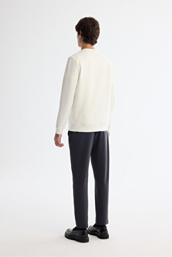 Avva Erkek Ekru Bisiklet Yaka Pamuklu Baskılı Elastan Regular Fit Sweatshirt A42Y1267