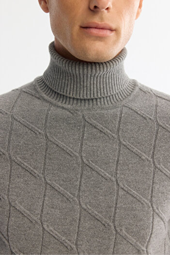 Avva Men's Gray Full Turtleneck Print Soft Touch Knitwear Sweater A42Y5117