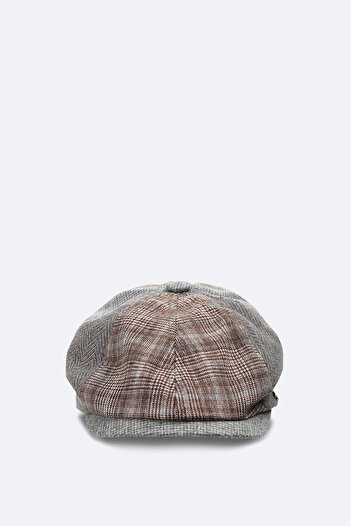 Avva Men's Mink Wool Plaid Patterned Cap Hat A42Y9278
