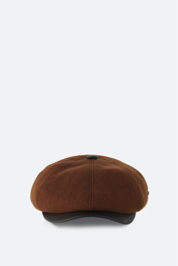 Avva Men's Tan Wool Leather Visor Cap Hat A42Y9284