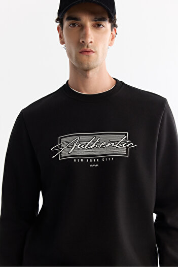 Avva Men's Black Crew Neck Easy-Iron Cotton Regular Fit Sweatshirt A42Y1270