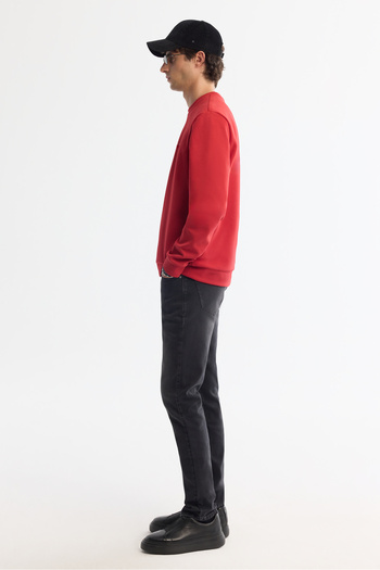 Avva Erkek Kırmızı Bisiklet Yaka Pamuklu Baskılı Elastan Regular Fit Sweatshirt A42Y1221