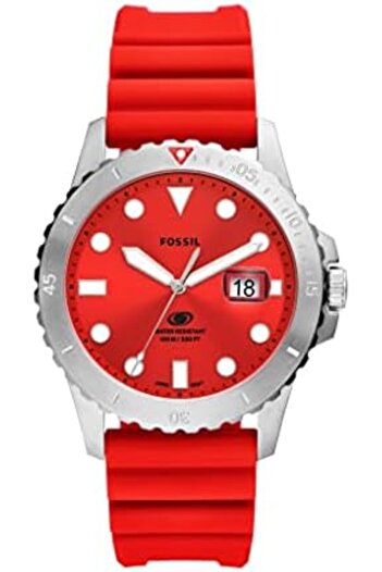 Fossil Men's Blue Quartz Stainless Steel and Silicone Three-Hand Watch, Color: Silver, Red (Model: F